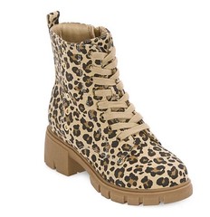 Thereabouts Kids Size 3M Blakely Leopard Lace-Up Ankle Combat Boots Side Zip New