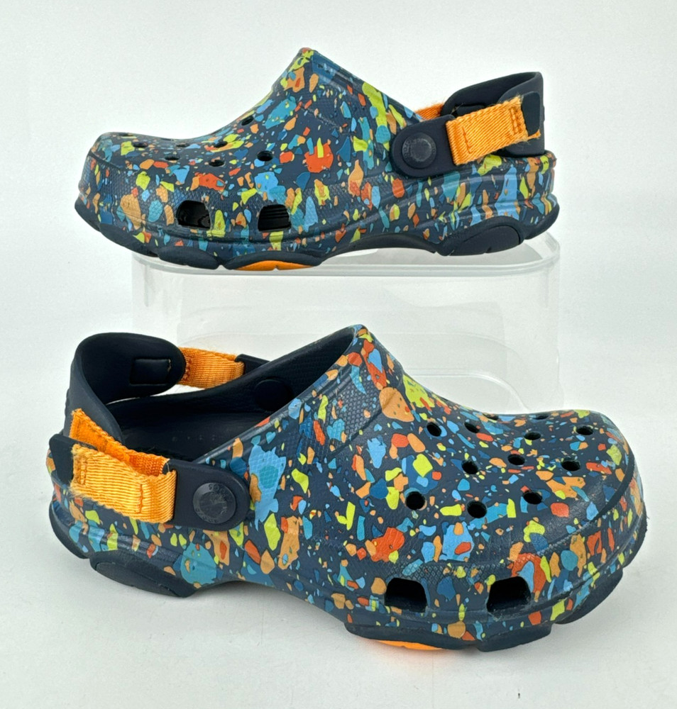 Crocs Child Classic All Terrain Terrazzo Clog J3 Navy Splatter Adjustable Strap