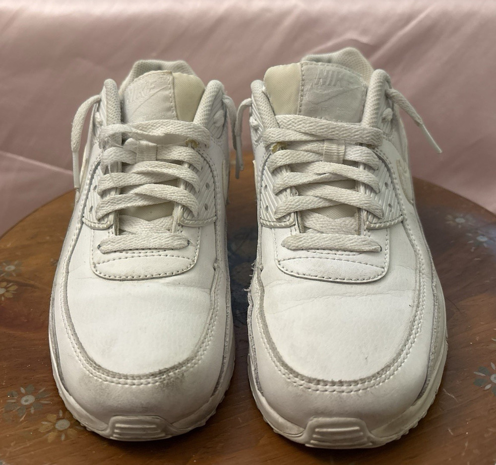 Nike Air Max 90 White Leather Low Top Lace-Up Sneaker Youth 5.5Y CD6864-100