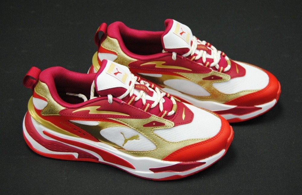 [384747 01] NEW KID’S PUMA RS-FAST GLITZ JR WHITE HIGH RISK RED TEAM GOLD PK67