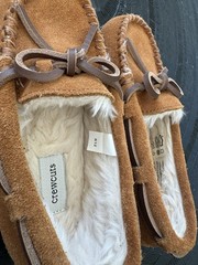 J Crew Crewcuts Suede Faux Shearling Moccasin Slippers Warm Kids Youth Sz 12