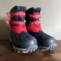 L.L. Bean Kids Snow Waterproof Double Strapped Boots Sz 3 Blue Red 289143