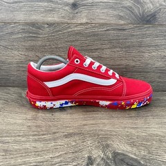 Vans Old Skool Paint Splatter Racing Skate Sneaker Junior 4.5 Red Multi 507452
