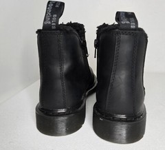 Dr Martens Leonore Mono BLACK Leather Faux Fur Side Zip Kids Ankle Boots Sz 4