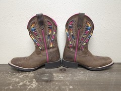 Ariat Quickdraw VentTek Brown Leather Square Toe Cowboy Boots Girls Boys Sz 12
