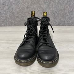 Dr. Martens 1460 J Boots Kids Size 2 Black Leather Lace Up Side Zip Combat Boots