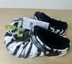 Crocs Baya Lined Marbled Clog Kids Size J3 Black White- NWT
