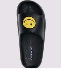 Joe Boxer Cloud Kids Black Smiley Face Slides Sandals Size 2 NWT