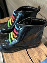 Fitory Unisex Kids Glitter Ankle Black Boots Side Zipper Combat Boots Size5
