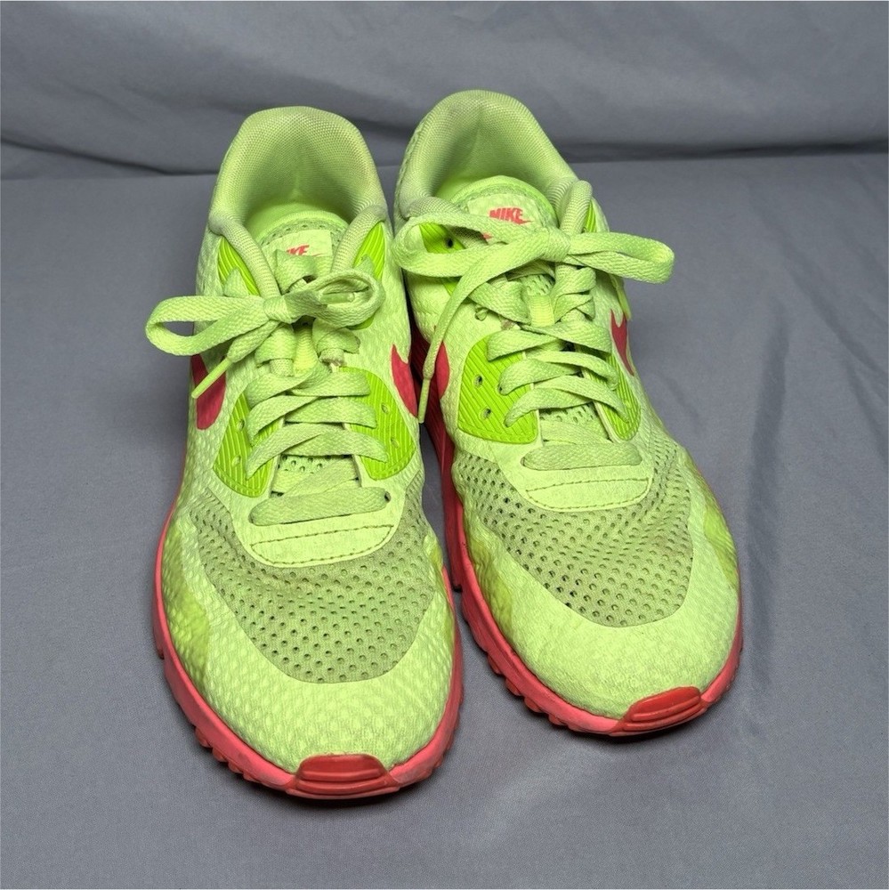 Nike Air Max 90 Green Pink Kids Sneaker 7Y Synthetic Mesh Comfort Lace Up