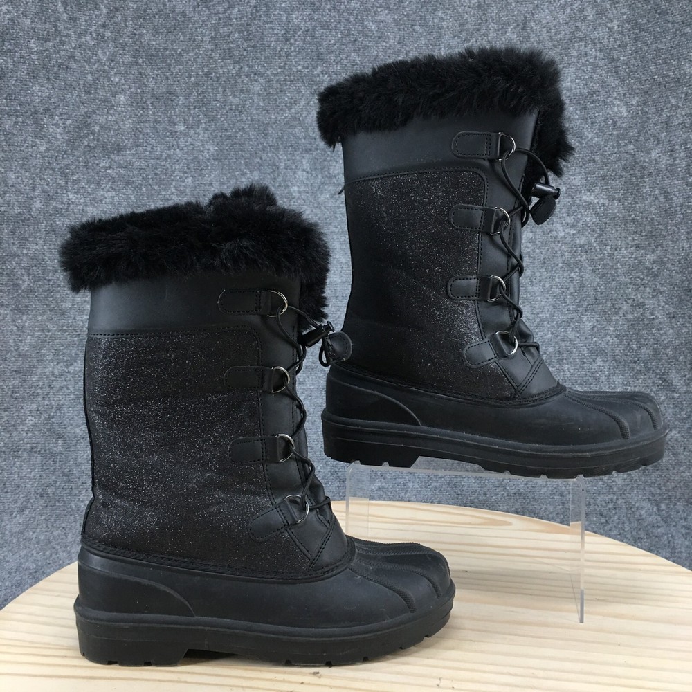 Cat & Jack Boots Youth 6 Constance Faux Fur Lined Glitter Winter Shearling Black