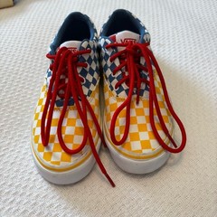 Youth Vans Doheny Checkerboard Red Blue Yellow Canvas Lace Sneakers NEW size 4.5