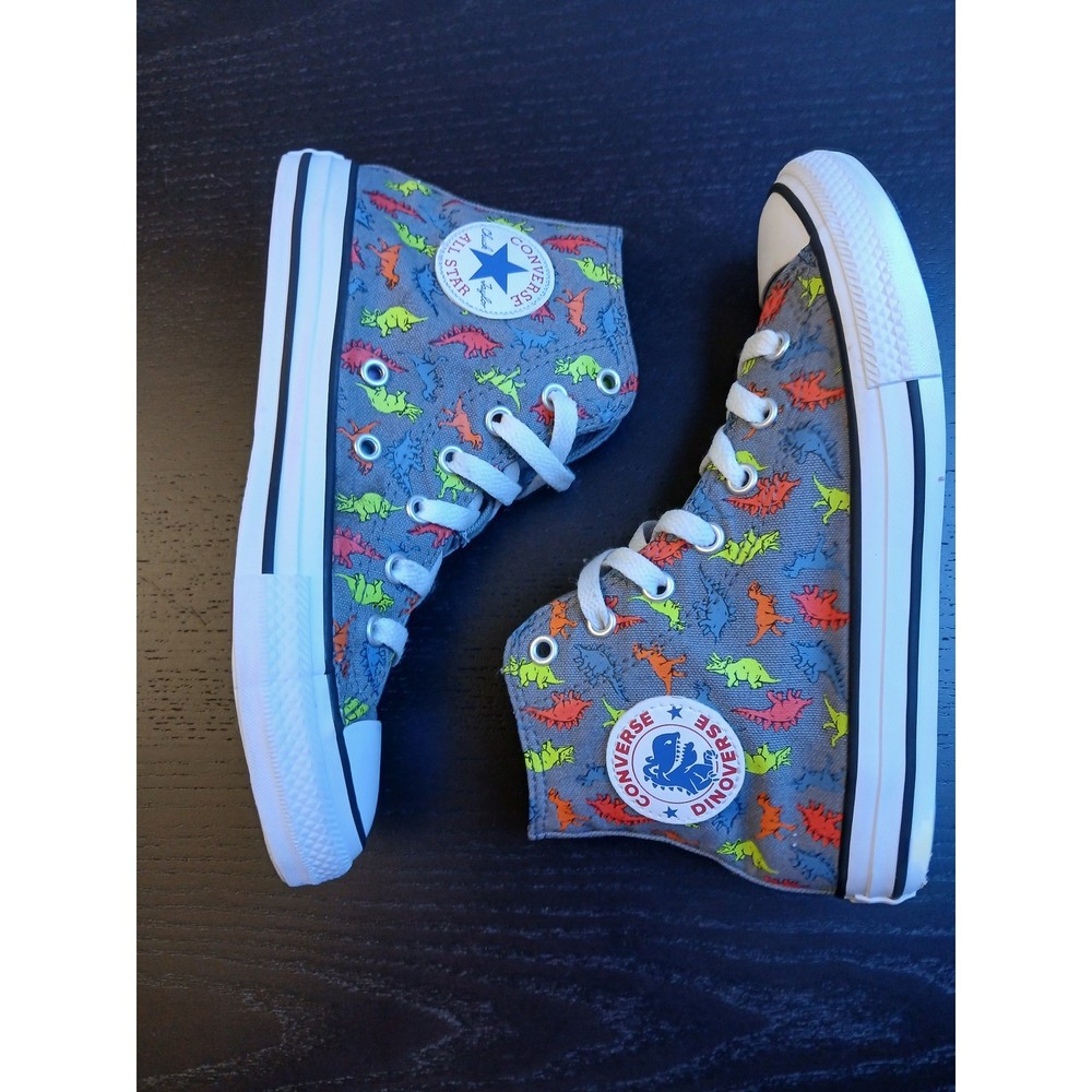 Converse Chuck Taylor All Star Dinoverse Grey Dinosaur High Top Shoes 666200C 2Y