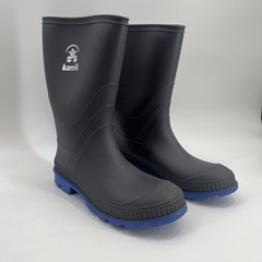 Kamik Boys Waterproof Gray Blue Rubber Rain Boots Pull On Mid-Calf Boys Size 5