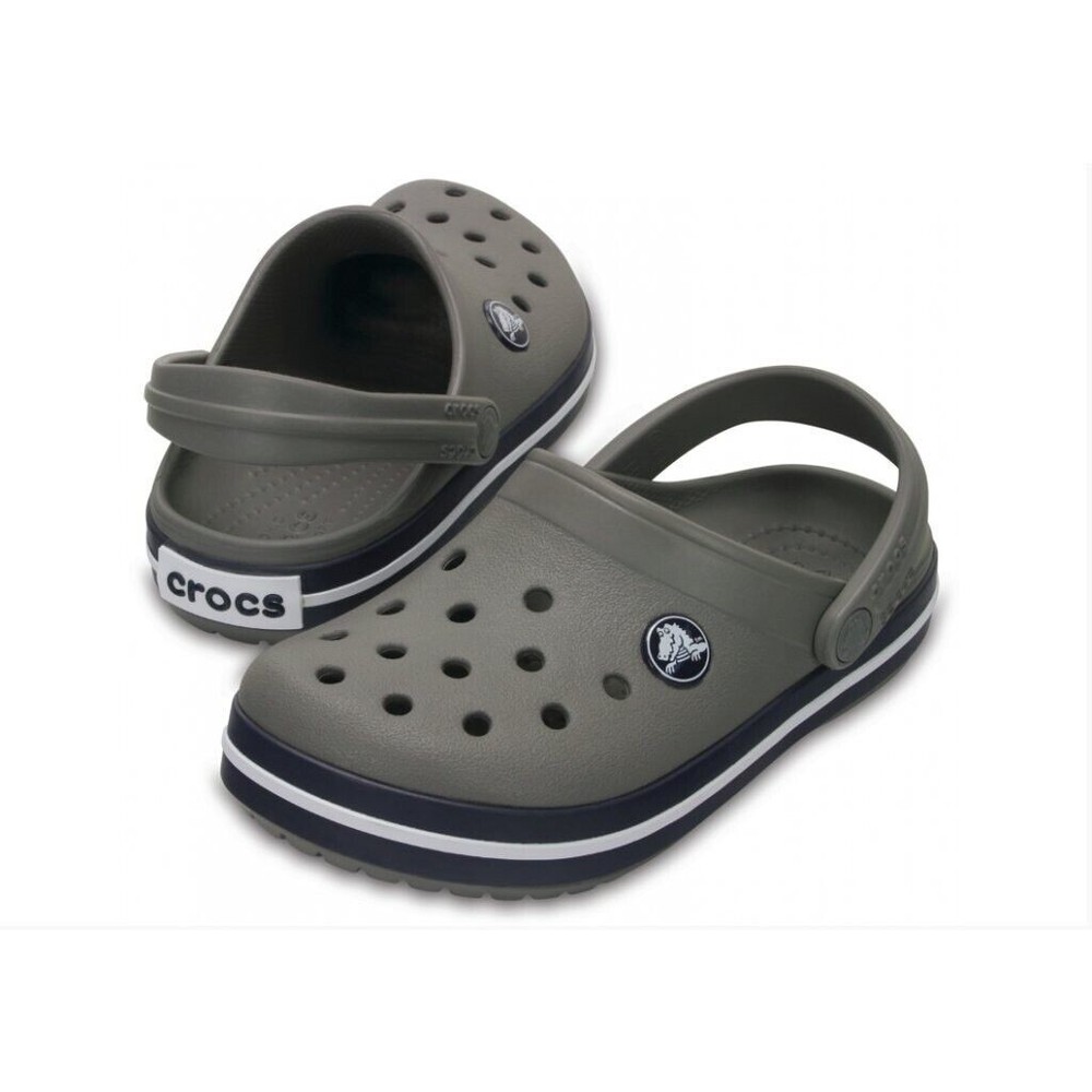 Crocs Crocband Smoke Gray Navy Clogs Water Shoes Size US 3 J3 Casual Sandals EUC