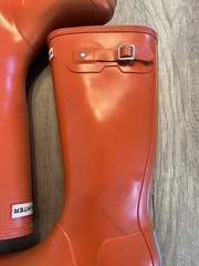 Hunter Original Tall Gloss Youth Wellington Boots Sz 4 Coral Orange Preowned