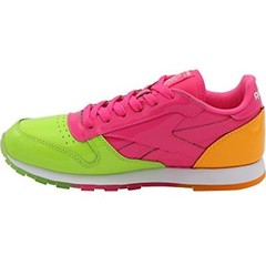 Reebok Junior Classic Leather Dessert Pack Shoe BS7244 Green/Pink/Orange 5.5M