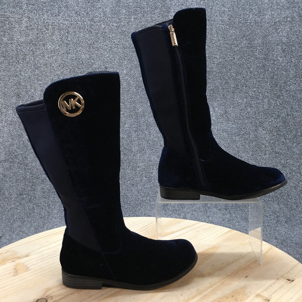 Michael Kors Boots Youth 2 Emma Lily Tall Knee-High Navy Blue Casual Block Heels