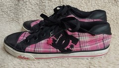DC Chelsea Black Pink White Plaid Charm Skate Shoes Youth Size 4