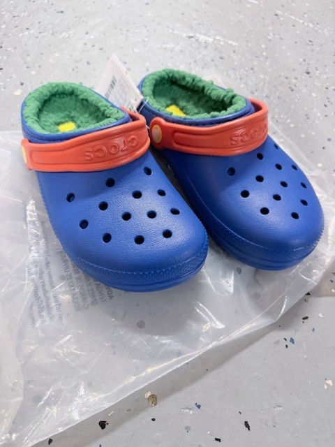 Crocs Classic Lined Clog K Blue Green Orange Kids Size J3 NEW