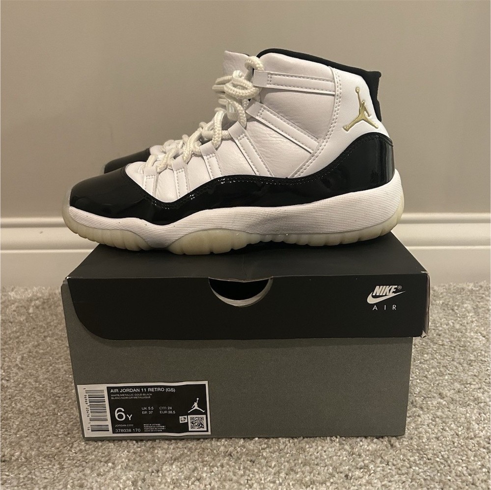 Jordan Air Jordan 11 Retro GS White Metallic Gold Black 6Y Sneaker 378038-170