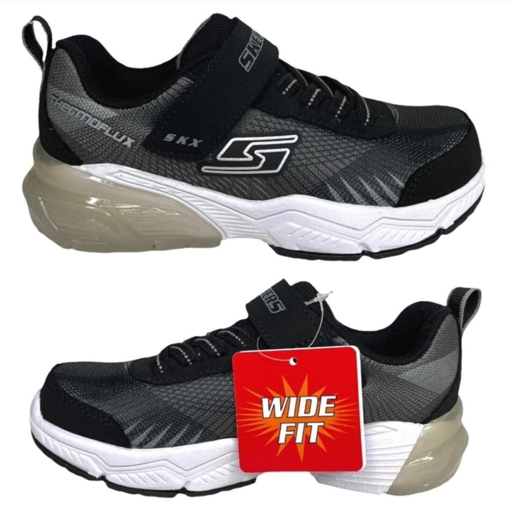 Kids Skechers WIDE Fit Black and White Shoes NEW Kids Size Wide 13