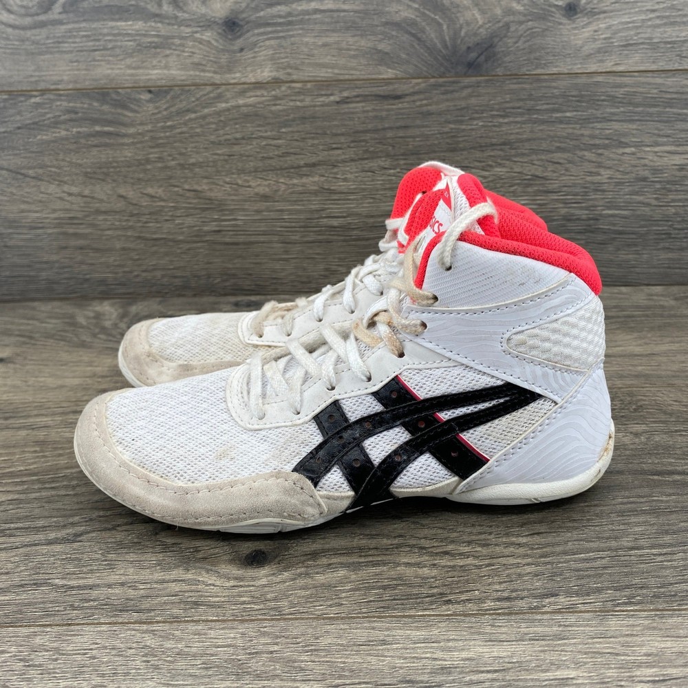 ASICS Matflex Wrestling Shoes Kids Size 2 White Black Red High Top 1084A011