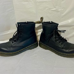 Dr. Martens Junior 1460 Softy T Black Leather Lace-Up Side Zip Boots Kids Size 2