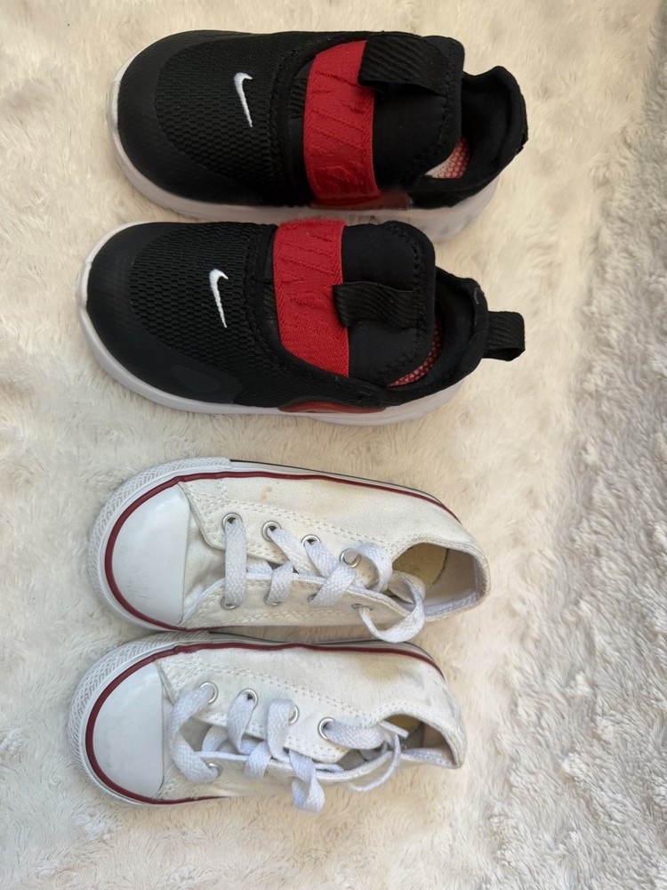 Nike CD6887-002 Black Red & Converse All Star White Kids Sneakers 7C Unisex