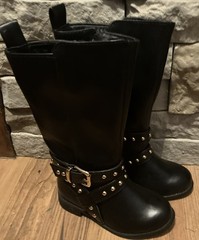 Black Leather Toddler Size 8 Black Motorcycle Biker Boots Inside Zipper Up Sides