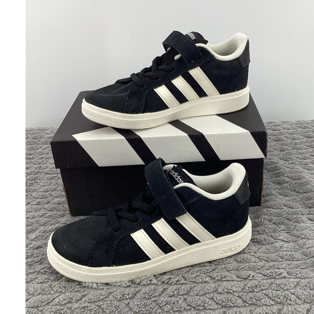 adidas Unisex Kids Black White Sneaker Suede Hook & Loop Lace Up 10K
