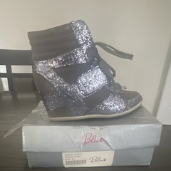 Blinq Anslee Glitter Wedge High-Top Sneakers Gray/Silver Unisex Kids US 9