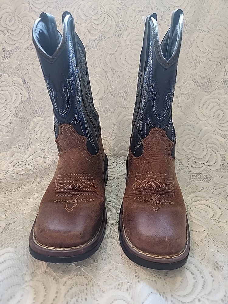 JB Dillon Kids Brown & Navy Western Leather Boot Size 10.5