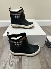 BURBERRY FLINTON BLACK RUBBER BEIGE SOCK ANKLE RAIN BOOTS KIDS Size EU 27 /US 10
