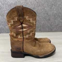 Roper Monterey Aztec Western Boots Little Kids Size 11 Brown Leather Cowboy