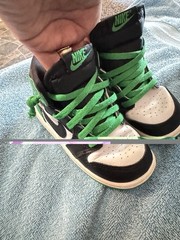 Nike Kids High Top Sneakers US 8 Black/Green/White Colorblock Lace-Up