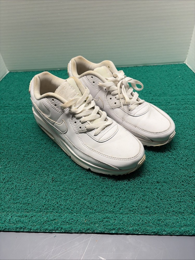 Nike Air Max 90 LTR GS Triple White Leather Sneakers Unisex Kids US 7Y EUR 40