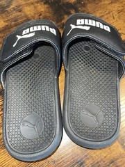 Puma Cool Cat Junior Casual Beach Slide Flip Flop Black With White Logo Size 2c