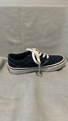 Vans Youth Size 1.0, Navy Blue on Blue canvas checkerboard design, white trim.