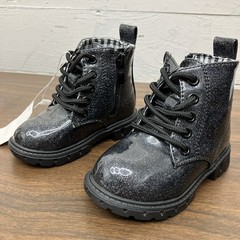 Dadawen Black Glitter Combat Boots Kids Ankle Glossy Black Glitter Boots Size 5