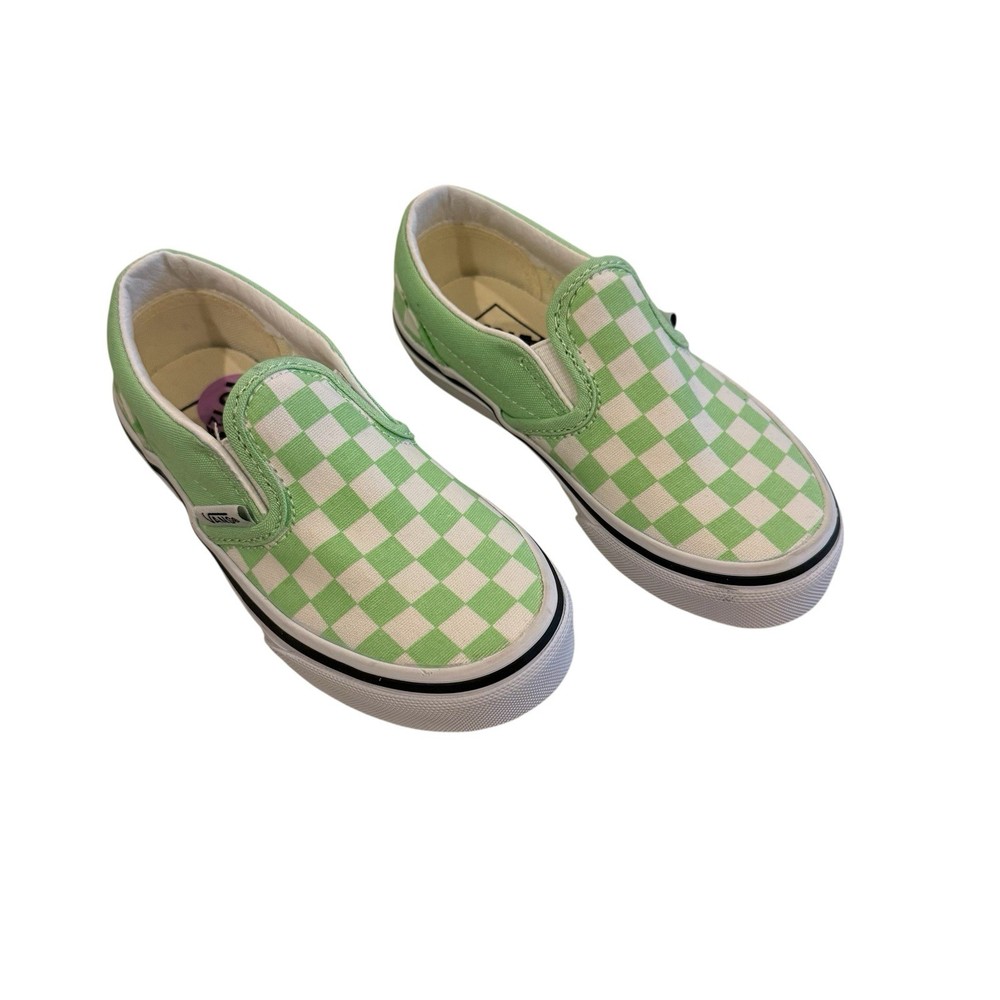 Vans Toddler Classic Slip On Sneaker Size 10.5 Neon Green Checkeded Shoes