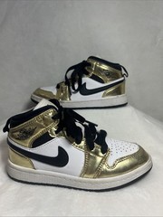 Nike Air Jordan 1 Mid SE Gold Toe Kids 12C White Black DC1422-700