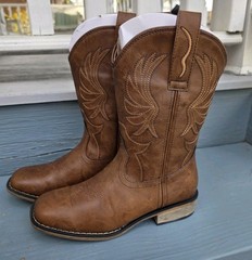 Rollda Kids Square Toe Unisex Sturdy Cowboy Boots Brown – US Kids Size 4