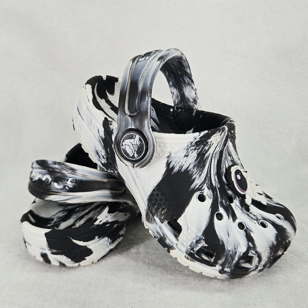 Crocs Classic Clog Shoes Kids C6 Black White Tie Dye Astronaut Space Galaxy