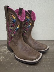Ariat Quickdraw VentTek Brown Leather Square Toe Cowboy Boots Girls Boys Sz 12