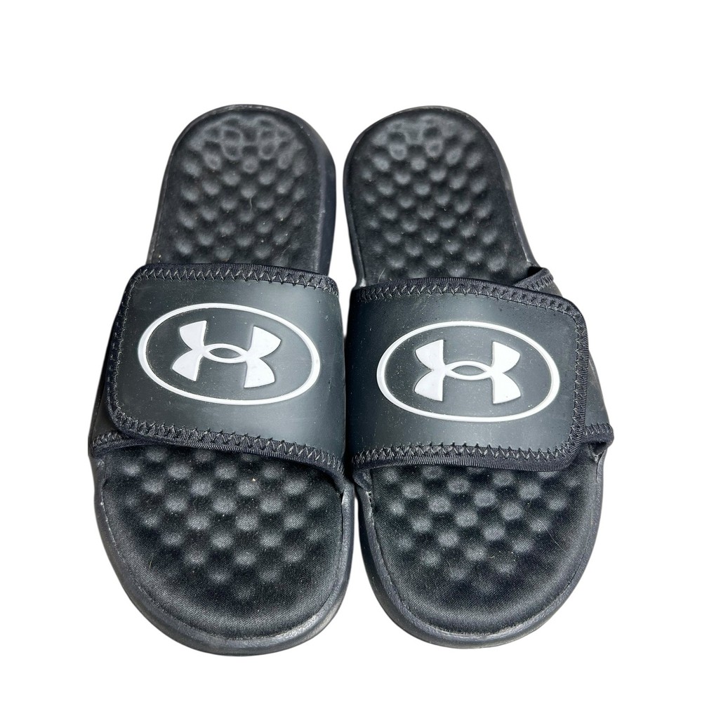 Under Armour Kids Black Slides Sandals Adjustable Hook and Loop Closure Size 3Y