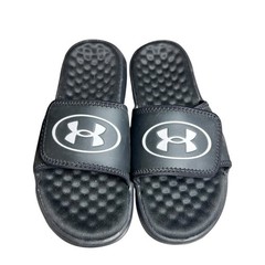 Under Armour Kids Black Slides Sandals Adjustable Hook and Loop Closure Size 3Y