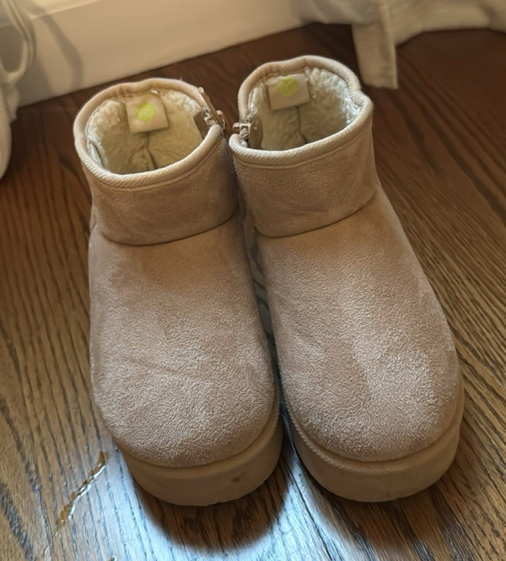 First Steps Kids Tan Suede Ankle Bootie Zip Lined Round Toe US 11