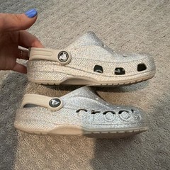 Crocs Classic Glitter Silver Slip-On Unisex Kids Clog Sandals Size 1