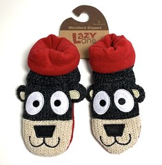 Kid Slippers Sz 4-9 Black Bear Slipper Fleece Non-Skid Cozycore Woodland NEW